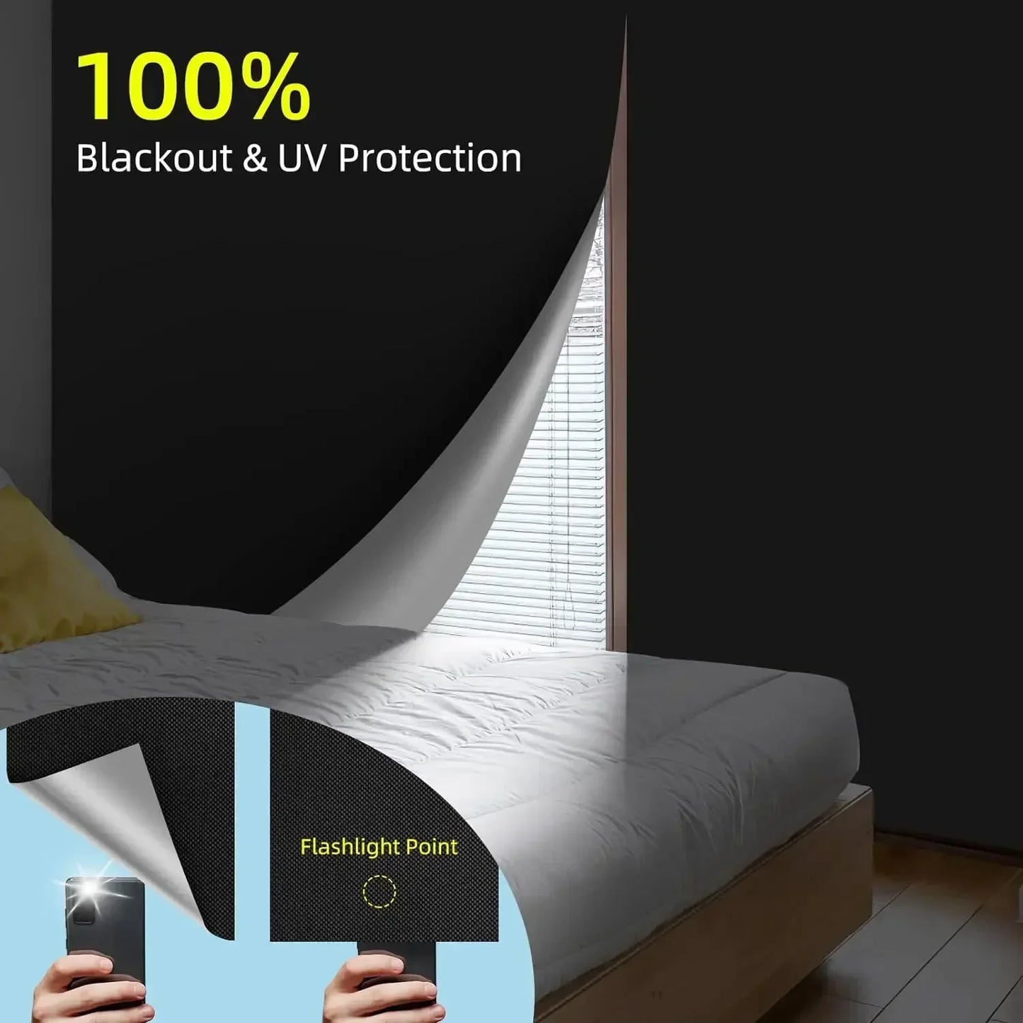 Blackout Curtain No Drilling Removable Portable Travel Block Light Cloth Removable Temporary Blackout Blinds for Window Bedroom